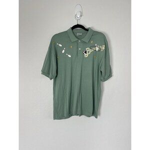 Vintage Bowling Shirt Mens Medium Green Knit Polo Rockabilly 1950s USA Retro